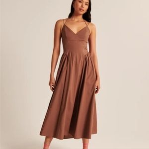 Abercrombie strappy plunge corset maxi dress, size small, brown